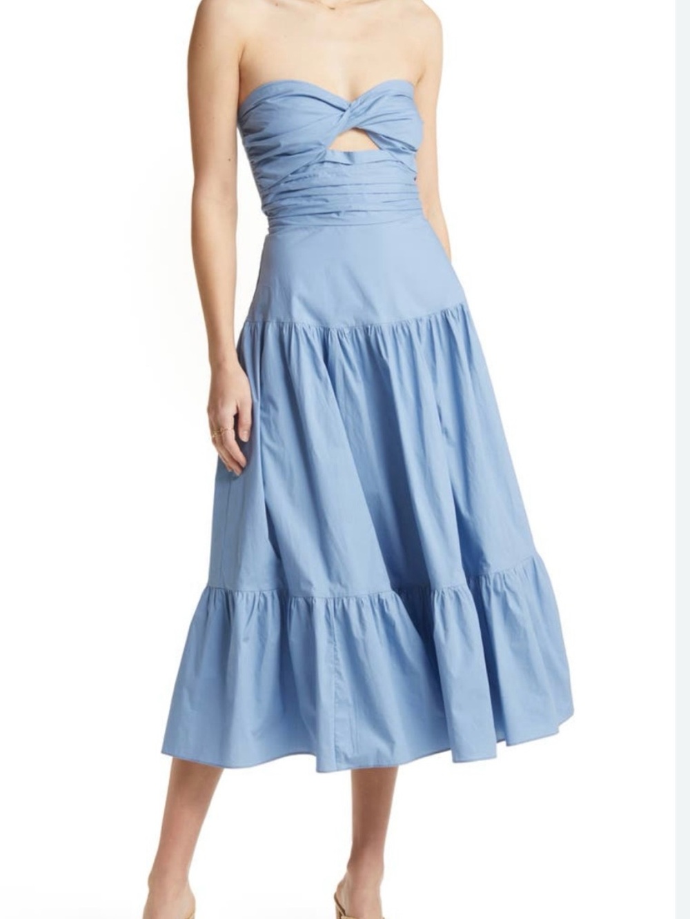 Vici Light Blue Strapless Twist-Front Midi Dress
